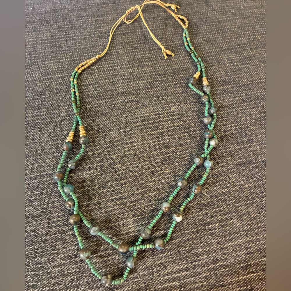 J. Jill Multi-Strand Green Bead Necklace with Gold Accents